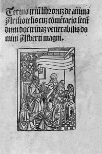 Seite des dritten Bandes von „De Anima“ (Über die Seele) des griechischen Philosophen Aristoteles (384-322 v. Chr.) kommentiert von Albertus Magnus (13. Jahrhundert). 1520