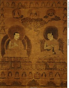 Gemaltes Banner (Thangka) der Sakyapa-Linie Lehrer von Unknown artist
