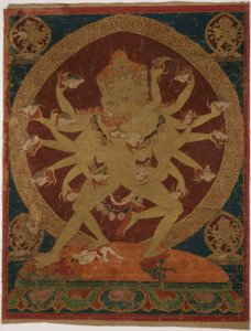 Gemaltes Banner (Thangka) des Schädelbecher-Trägers (Kapâladhara) Hevajra