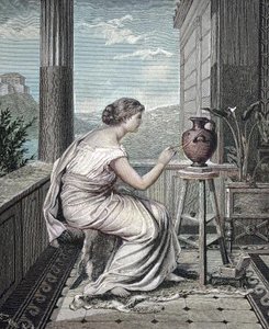 Junge griechische Frau malt eine Vase von Unknown artist
