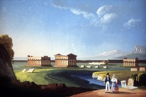Gemälde, das die Tempel von Paestum, dem heutigen Capaccio, darstellt.