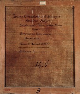 Rückseite eines Gemäldes mit Porträt von Mozart im Alter von 21 Jahren von Unknown artist