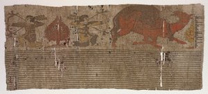 Tafel mit Jägern und Kamel und Inschrift von Unknown artist