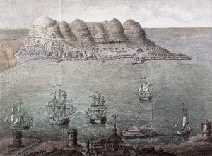Panoramablick auf Gibraltar und die Meerenge. 19. Jahrhundert Madrid, Nationalbibliothek von Unknown artist