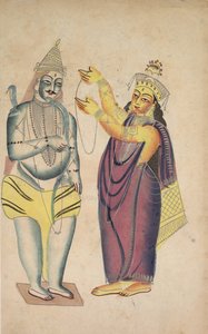 Parvati legt Shiva einen Hochzeitskranz um (verso)