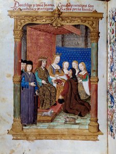Pedro Marcuello präsentiert sein Buch König Philipp I. von Habsburg und Königin Johanna I. von Kastilien. Miniatur in „Devocionario de la Reyna Da Juana a Quien Llamaron la Loca“ von Pedro Marcuello von Unknown artist