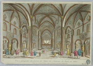 Guckkasten, Perspektivische Ansicht des Inneren der Kartäuserkirche von Pavia in Italien