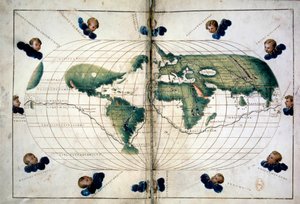 Planisphäre (oder Weltkarte). Geografische Karte aus dem Atlas von Battista Agnese (1500-1564), circa 1543. Paris, B.N. von Unknown artist