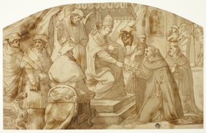 Papst gewährt dem Heiligen Antonius von Padua einen Ablassbrief von Unknown artist