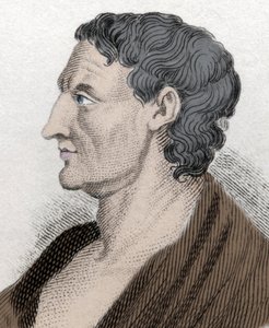 Porträt von Aristoteles, bekannt als der Stagirite, griechischer Philosoph (384 v. Chr. bis 322 v. Chr.). Stich aus dem 19. Jahrhundert