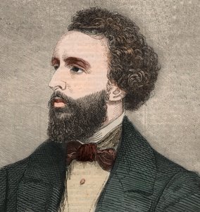 Porträt von Bayard Taylor (1825-1878), amerikanischer Dichter. Gravur in „The Illustrated London News“ vom 23. Januar 1858.