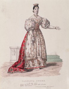Porträt von Caroline Ungher (Unger), die in I Normanni a Parigi auftritt (Gravur) von Unknown artist
