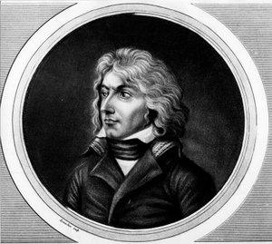 Porträt von Charles Jean-Baptiste Bernadotte (1763-1844), Marschall von Frankreich, König Karl XIV. von Schweden und Norwegen. Gravur in „Komplette Sammlung historischer Gemälde der Französischen Revolution, in drei Bänden.“ 1804.