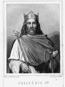 Porträt von Chilperich I. (539-584), König von Neustrien - in "Histoire des Français" von Lavallée, Gravur, sd