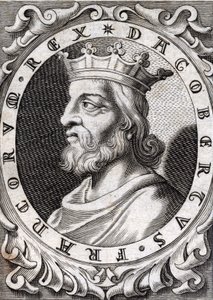 Porträt von Dagobert I. (? - 639), König der Franken, Dynastie der Merowinger. Gravur des 18. Jahrhunderts