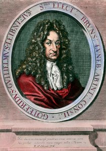 Porträt von Gottfried Wilhelm Leibniz (1646-1716) deutscher Philosoph und Mathematiker. Gravur des 18. Jahrhunderts. Private Sammlung