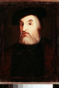Porträt von Hernan Cortes, spanischer Eroberer Mexikos. Anonymes Gemälde. Madrid, Nationalbibliothek.