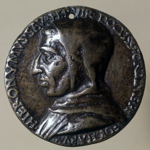 Porträt von Jerome Savonarola oder Girolamo Savonarola (1452 - 1498), italienischer Prediger. Er etablierte ein theokratisches Regime in Florenz. Medaillon der Zeit von Unknown artist