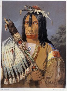 Porträt von Kee-Ake-Saa-Ka-Wow mit dem Kalumet - in „Wandering of an artist among the indians of north america“ von Paul Kane, Longmans & Roberts, London