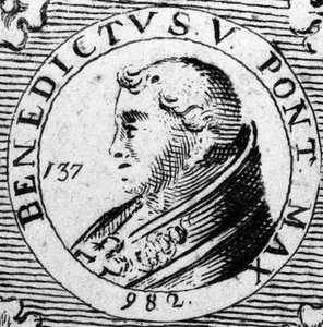 Porträt von Papst Benedikt V. Gravur des 19. Jahrhunderts.