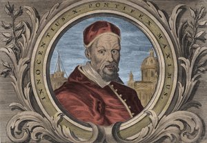 Porträt von Papst Innozenz X. (Innocenzo, Innocentius oder Giovanni Battista Pamphili) (1644-1655). Gravur von Unknown artist
