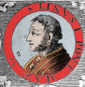 Porträt von Papst Linus (Linus, San Lino), Bischof von Rom und Nachfolger von Petrus. 1. Jahrhundert. Gravur des 19. Jahrhunderts