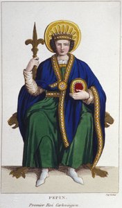 Porträt von Pippin dem Kurzen (ca. 714 - 768), König der Franken, erster Karolinger, Gravur von 1830 von Unknown artist