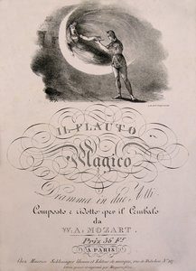 Prinz Tamino erhält die Zauberflöte der Königin der Nacht, Titelillustration des Partiturbuchs von "Die Zauberflöte" (1791) von W.A. Mozart (1756-1792). Leonard de Selva Sammlung.