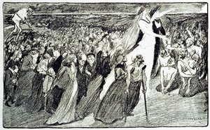 Prozession während der Wallfahrt in Lourdes, Allegorie von Theophile Alexandre Steinlen (1859 - 1923) illustriert "Lourdes" von Emile Zola (1840-1902) aus "Gil Blas illustrious"
