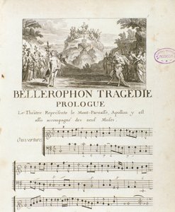 Prolog von „Bellerophon“, lyrische Tragödie in fünf Akten mit einem Prolog von Jean Baptiste Lully (Giovanni Battista Lulli) (1632-1687). 1714 von Unknown artist
