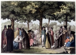 Promenade der Esplanade in Barcelona. Lithografie des 19. Jahrhunderts