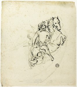 Putto mit Lorbeer gekrönt, auf einem steigenden Pferd von Unknown artist