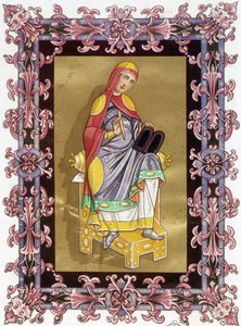 Radegunde (ca. 520 - 587), Königin von Frankreich, Ehefrau von Chlothar I. Chromolithografie des 19. Jahrhunderts nach einer Beleuchtung