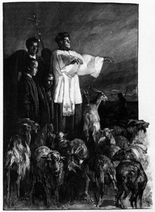 Religiöse Riten: Zeremonie des Exorzismus auf dem Stadtplatz während der Nacht der Himmelfahrt. Sizilien Gravur aus dem 19. Jahrhundert von Unknown artist