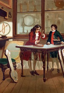 René Antoine Ferchault de Réaumur (1683-1757), französischer Chemiker und Physiker, baut sein Thermometer im Jahr 1730. Nach „La Ciencia y sus Hombres“ von Louis Figuier, Barcelona 1881 von Unknown artist