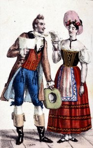 Darstellung von Dulcamare und Alina (gespielt von Frezzolini und Heinefetter) in der Oper „L