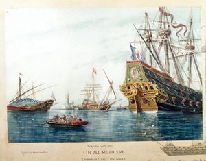 Darstellung italienischer Schiffe, Galeeren, Brigantinen des 16. Jahrhunderts (Aquarell) von Unknown artist