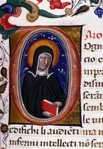 Darstellung der Heiligen Klara von Assisi (ca. 1192-1253), Gründerin des Klarissenordens. Miniatur aus einem Manuskript des 15. Jahrhunderts