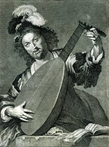 Darstellung eines Lautenspielers, der sein Instrument stimmt. von Unknown artist