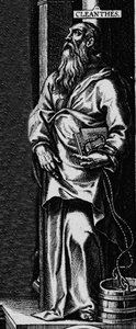Darstellung des griechischen Philosophen Stoiker Kleanthes. Gravur aus dem Frontispiz von „Philosophical Works“ von Seneca