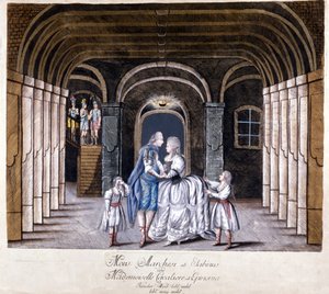 Darstellung der Oper „Giulio Sabino“ von Giuseppe Sarti (1729-1802) in Wien 1785. Auf der Bühne Caterina (Katharina) Cavalieri und der Kastrat Luigi Marchesi. Mailand von Unknown artist