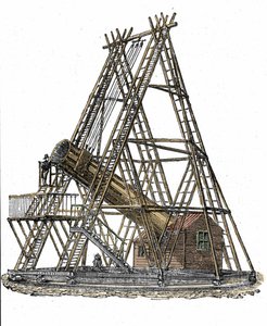 Darstellung des Teleskops des englischen Astronomen William Herschel (1738-1822). Gravur des 19. Jahrhunderts von Unknown artist