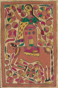Reiter und vierbeiniges Wesen mit Blumenmotiv