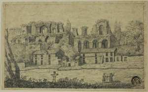Flusslandschaft mit römischen Ruinen von Unknown artist