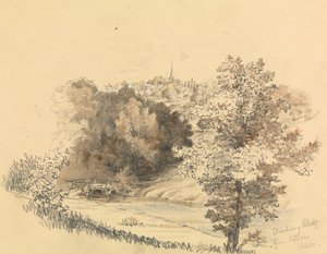 Flusslandschaft mit Stadt in der Ferne von Unknown artist