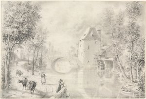 Straße bei der alten Brücke von Unknown artist