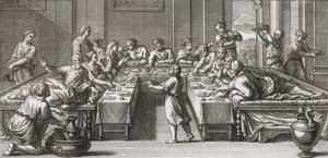 Römisches Triklinium oder Speiseraum mit Tisch und Liegen von Unknown artist