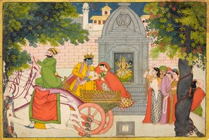Rukmini flieht mit Krishna, Folio aus einem <em>Bhagavata Purana</em> von Unknown artist
