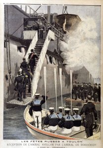 Russische Festlichkeiten in Toulon: Empfang von Admiral Avellan durch Admiral de Boissoudy an Bord der Formidable, in „Le Petit Journal“ vom 21. Oktober. von Unknown artist
