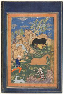Rustam fängt sein Pferd Rakhsh mit dem Lasso in einer Landschaft (recto) von Unknown artist